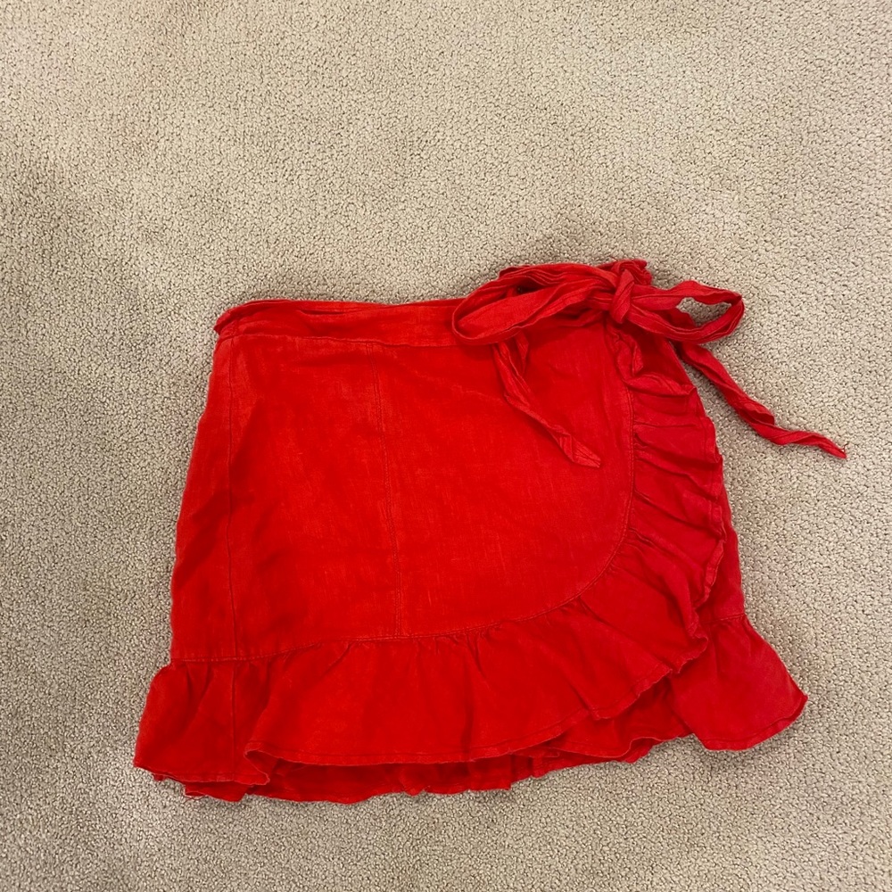 Red linen wrap skirt